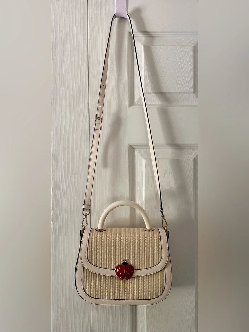 kate spade Cream Straw Top-Handle Satchel with Red Accent - Picture 7 of 10